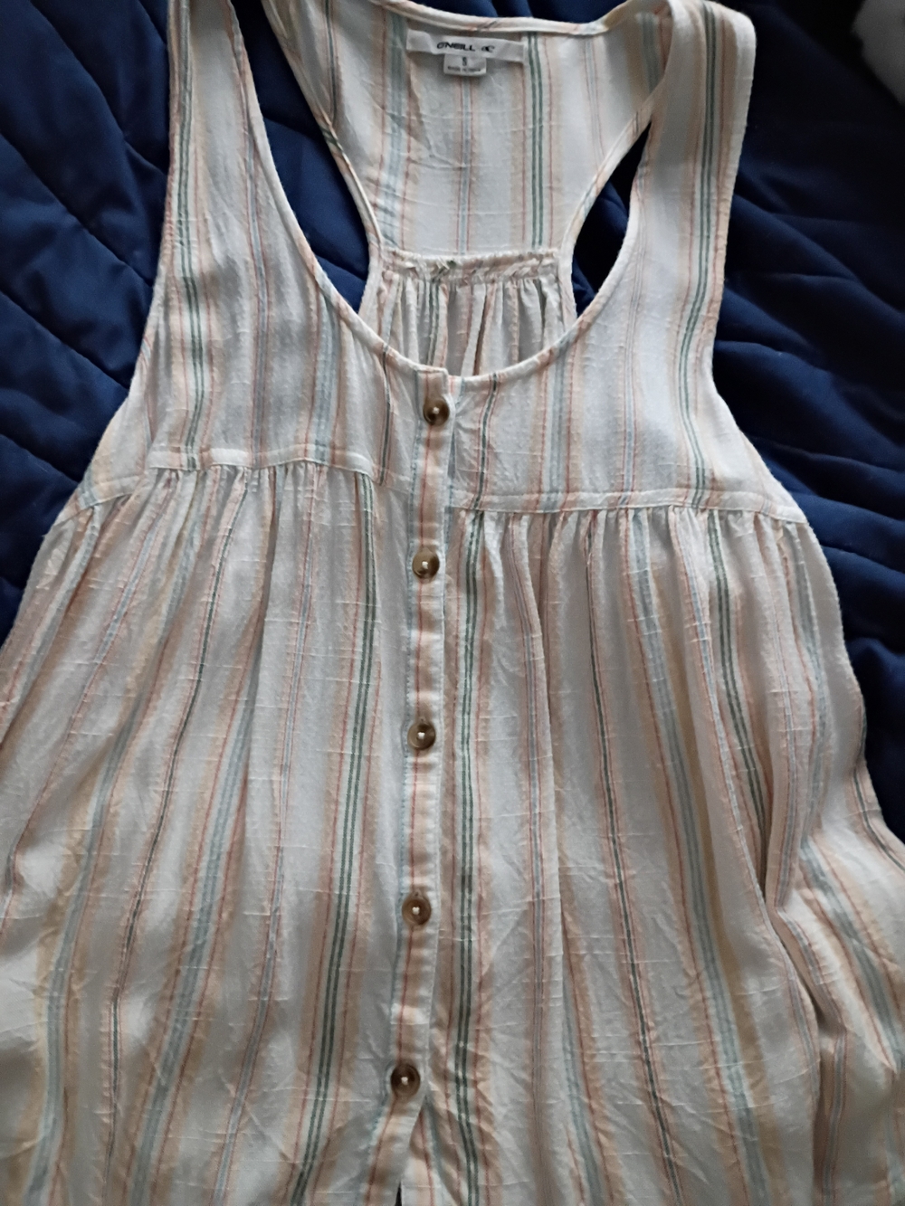 O'Neill White Striped Button-Front Racerback Tank